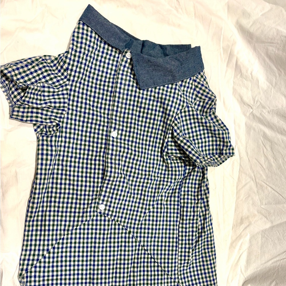 Pet Plaid Button-Up Shirt with Blue Collar — Green & Blue